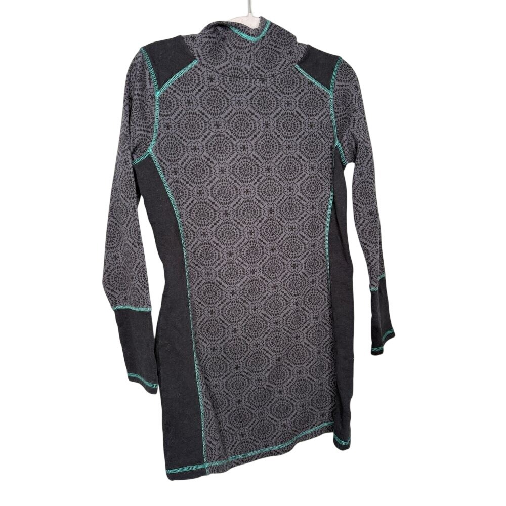 Prana grey tunic hooded grey patterned dress athletic outdoor Gorpcore granola